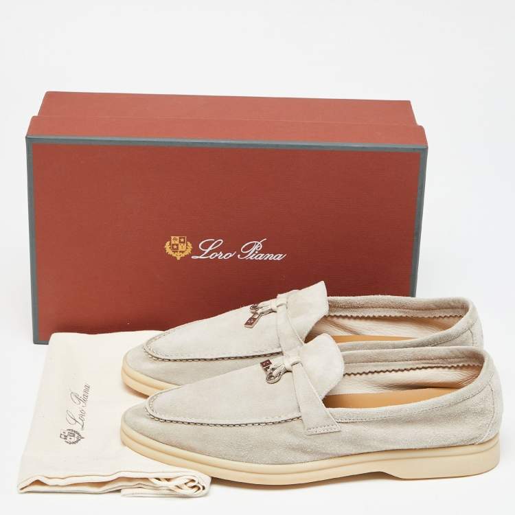 Pre Owned Loro Piana Light Grey Suede Summer Charms Walk Slip On Loafers Size 39