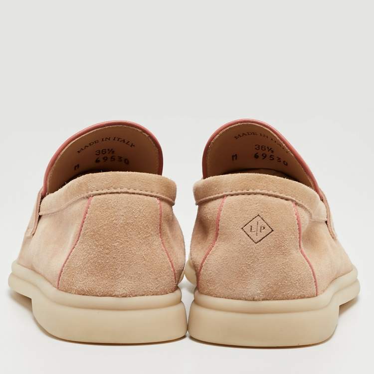 Pre Owned Loro Piana Beige Suede Summer Charms Walk Loafers Size 36.5