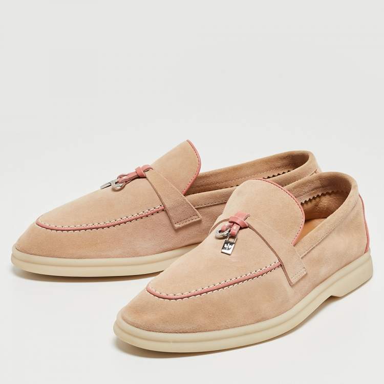 Pre Owned Loro Piana Beige Suede Summer Charms Walk Loafers Size 36.5