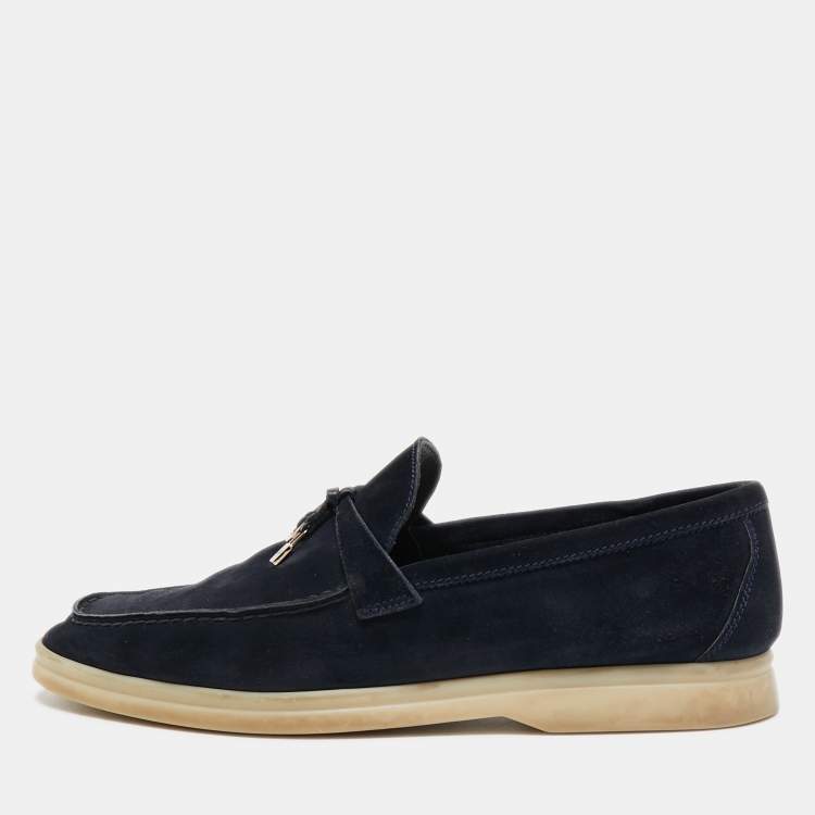 Pre Owned Loro Piana Navy Blue Suede Summer Charms Walk  Loafers Size 41