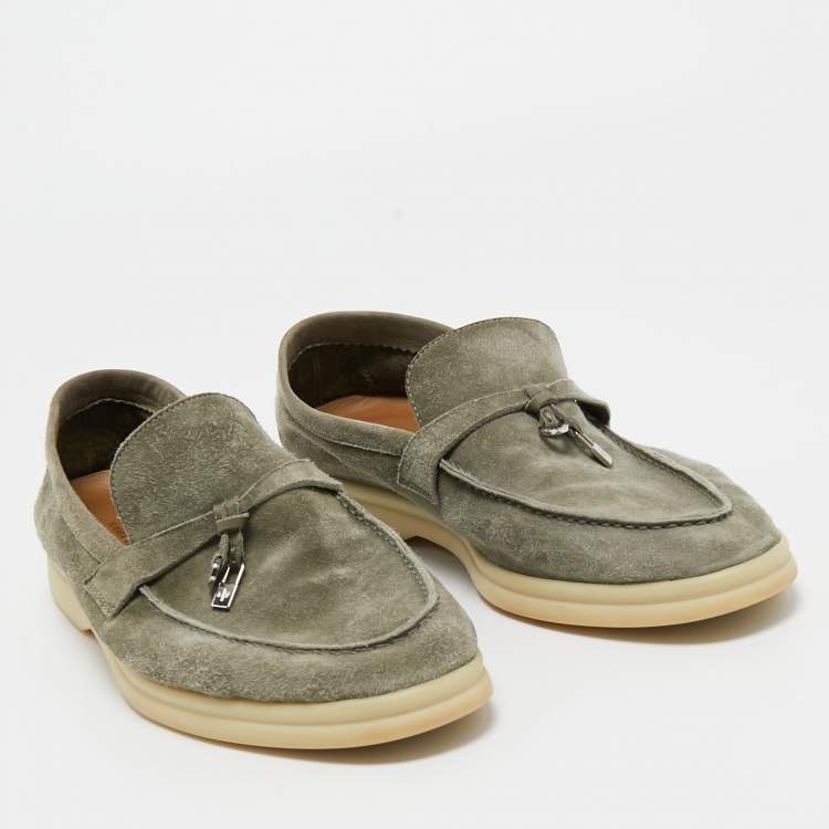 مملوكة مسبقًا Loro Piana Green Suede Summer Charms Walk Loafers Size 41
