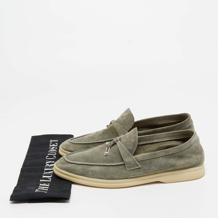 مملوكة مسبقًا Loro Piana Green Suede Summer Charms Walk Loafers Size 41