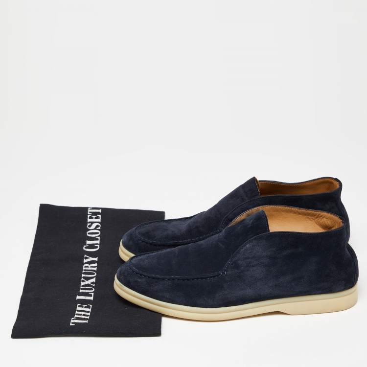 Pre Owned Loro Piana Navy Blue Suede Open Walk Ankle Boots Size 37.5