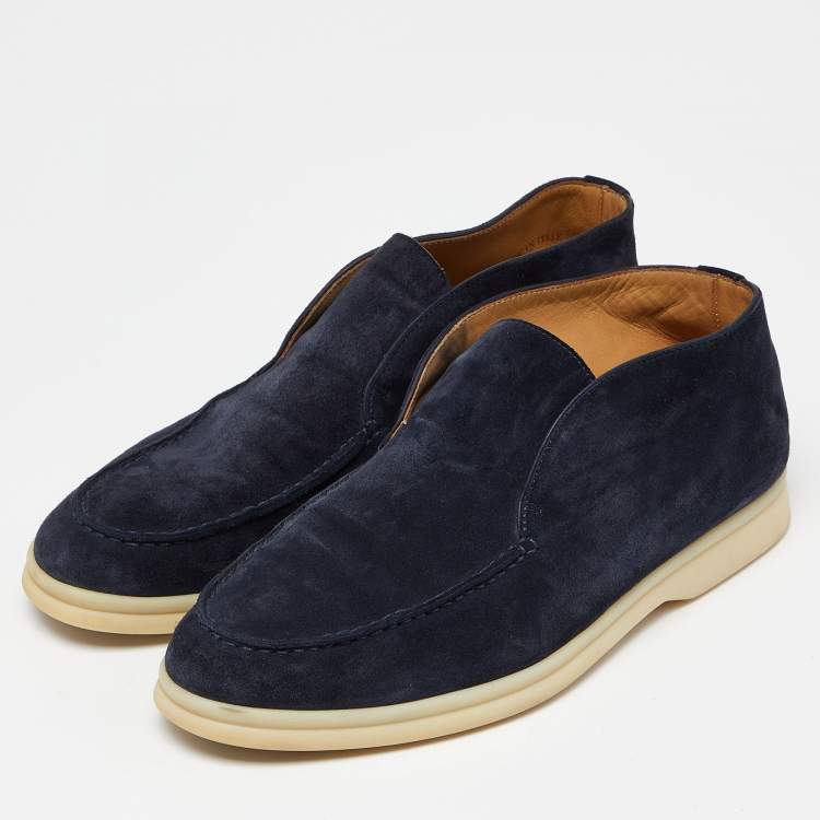 Pre Owned Loro Piana Navy Blue Suede Open Walk Ankle Boots Size 37.5