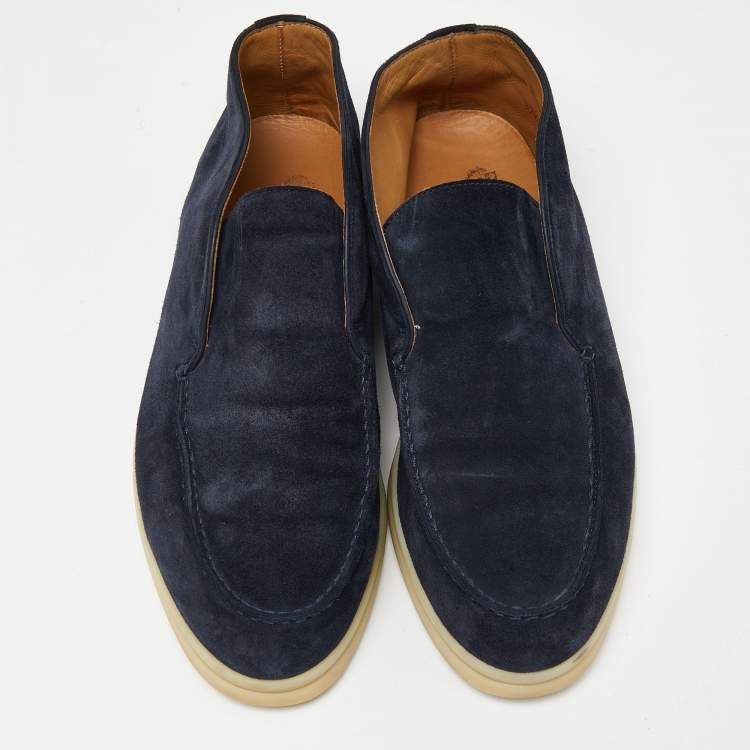 Pre Owned Loro Piana Navy Blue Suede Open Walk Ankle Boots Size 37.5