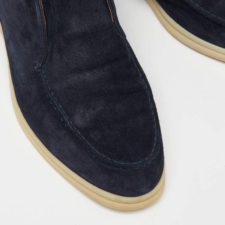 Pre Owned Loro Piana Navy Blue Suede Open Walk Ankle Boots Size 37.5