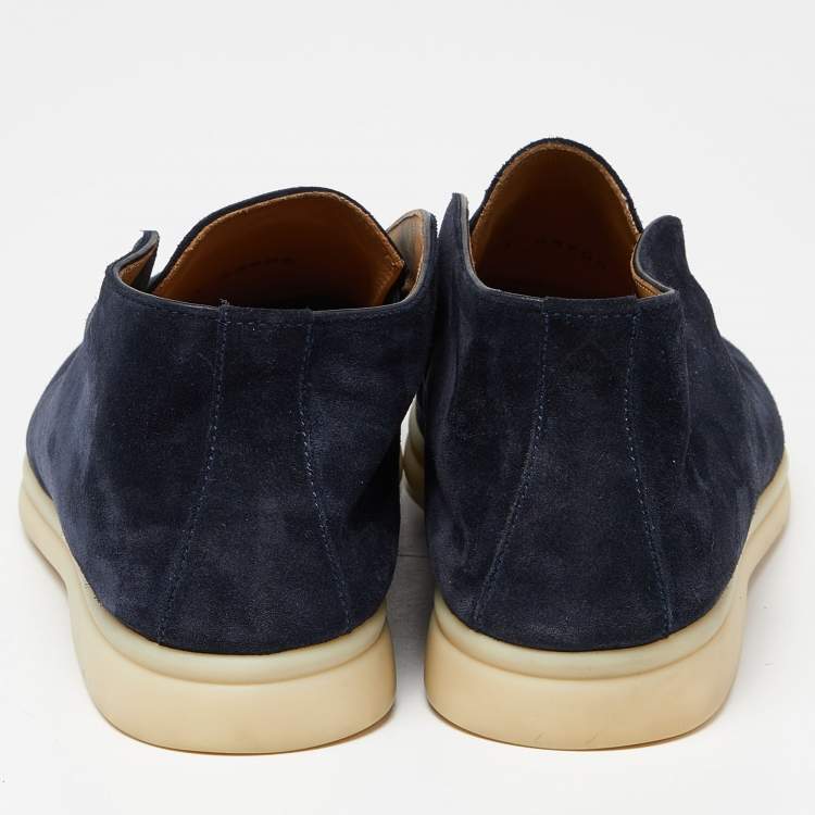 Pre Owned Loro Piana Navy Blue Suede Open Walk Ankle Boots Size 37.5