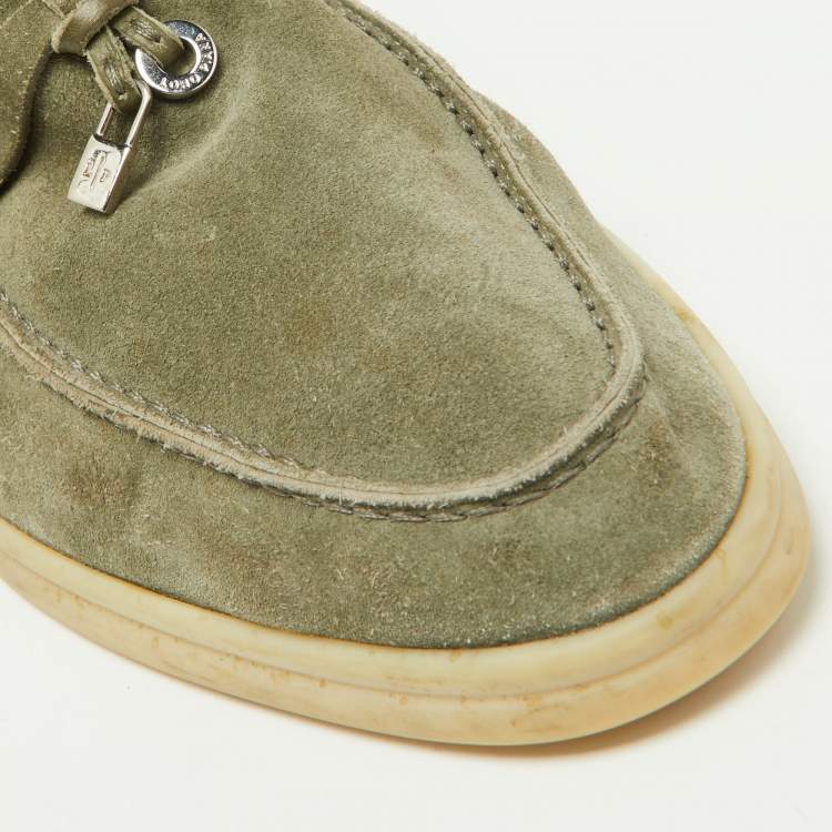 Pre Owned Loro Piana Green Suede Summer Charms Walk Loafers Size 39