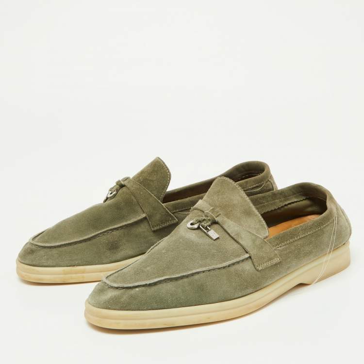 Pre Owned Loro Piana Green Suede Summer Charms Walk Loafers Size 39