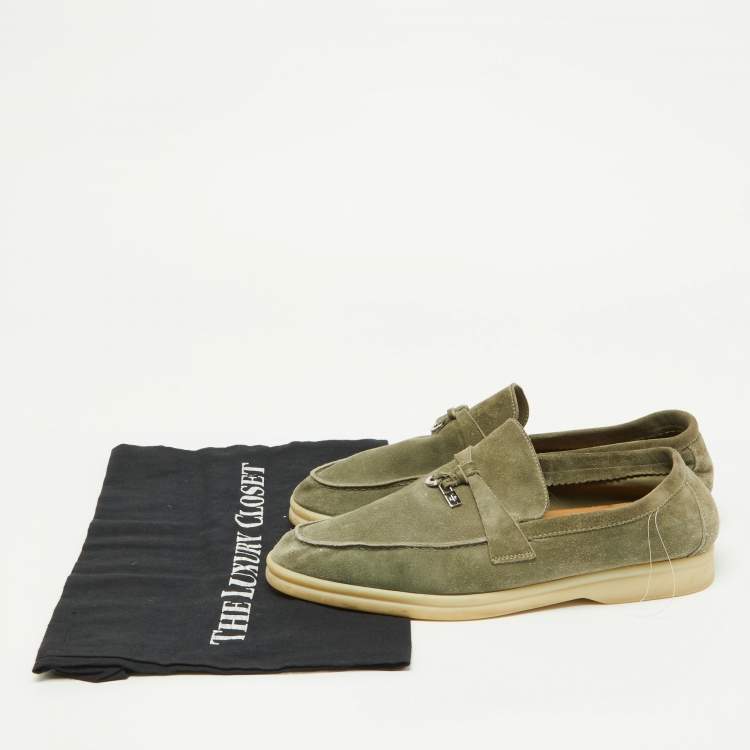 Pre Owned Loro Piana Green Suede Summer Charms Walk Loafers Size 39