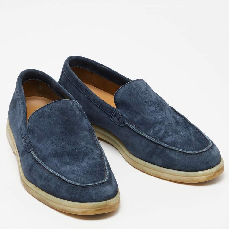 Pre Owned Loro Piana Navy Blue Suede Slip On Loafers Size 36