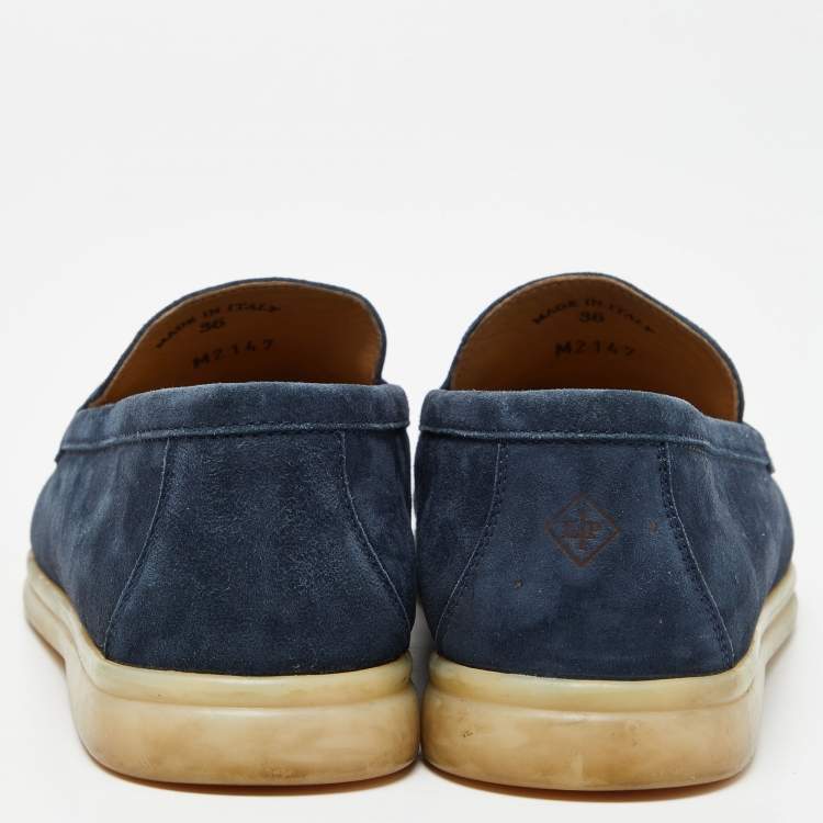 Pre Owned Loro Piana Navy Blue Suede Slip On Loafers Size 36