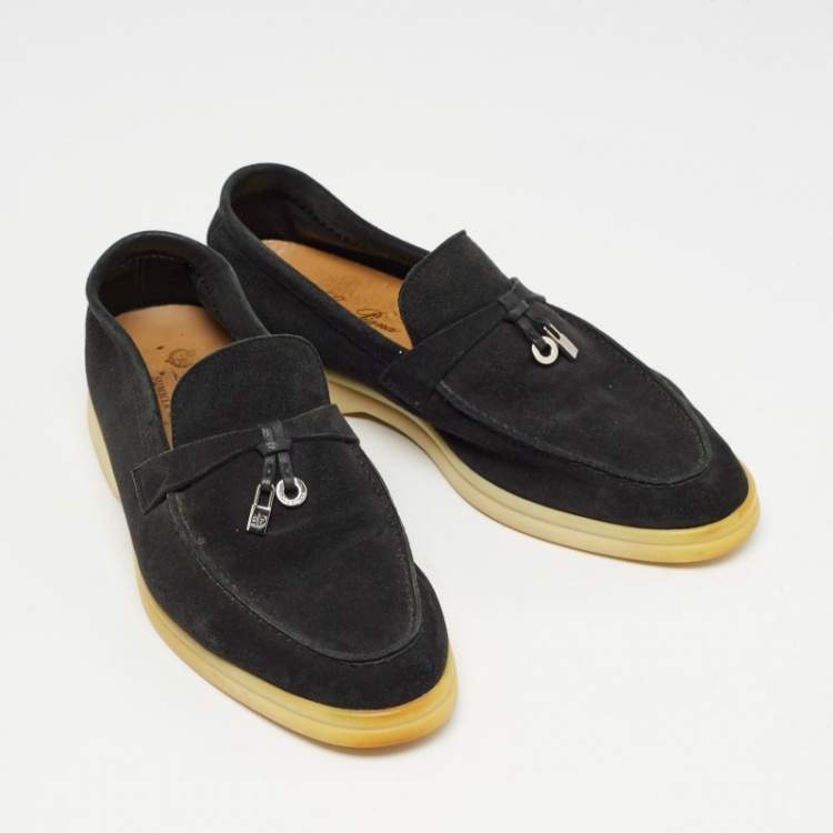 Pre Owned Loro Piana Black Suede Summer Charms Walk Loafers Size 39