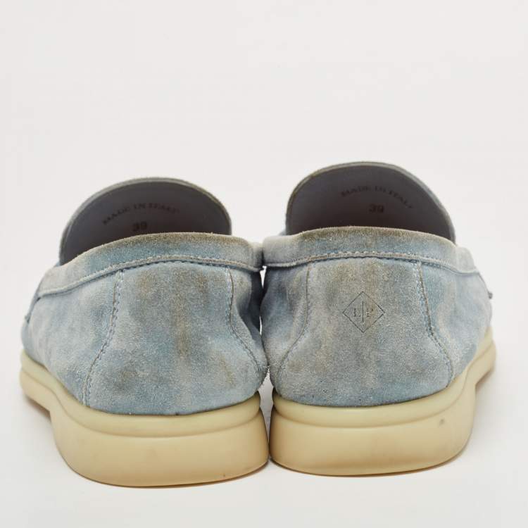 Pre Owned Loro Piana Light Blue Suede Summer Charms Walk Loafers Size 39