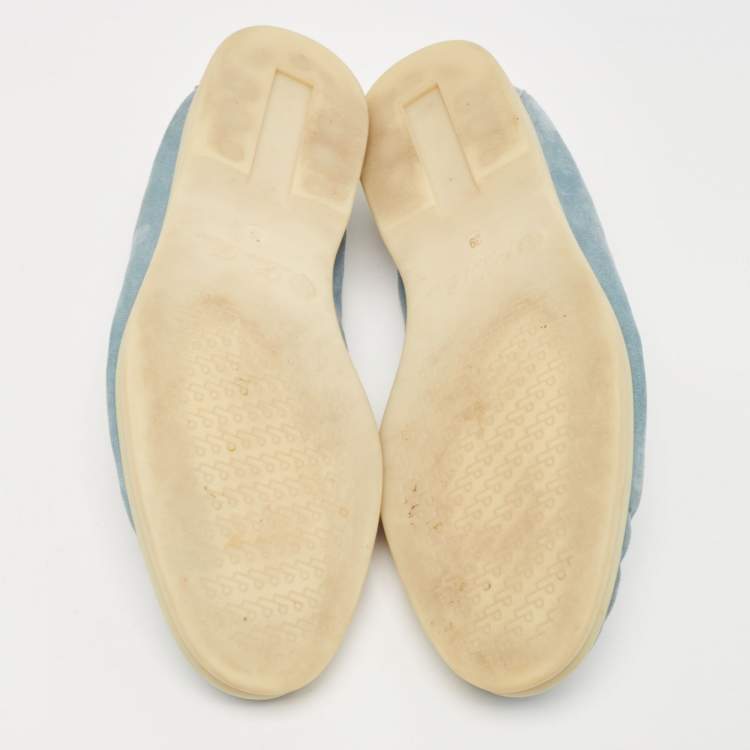 Pre Owned Loro Piana Light Blue Suede Summer Charms Walk Loafers Size 39