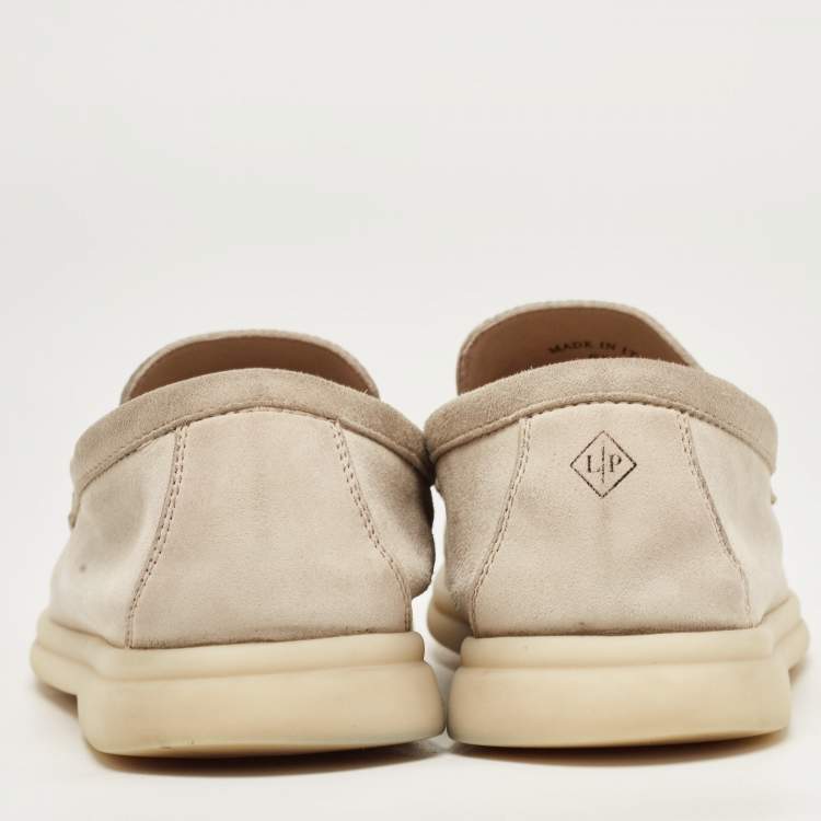 Pre Owned Loro Piana Grey Suede Summer Charms Walk Slip On Loafers Size 37.5