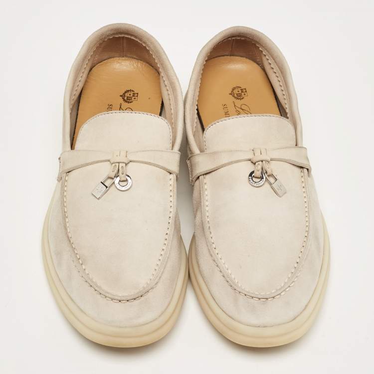 Pre Owned Loro Piana Grey Suede Summer Charms Walk Slip On Loafers Size 37.5