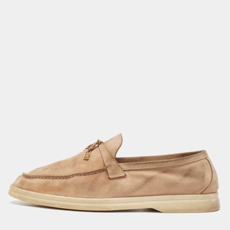 Pre Owned Loro Piana Brown Suede Summer Charms Walk Loafers Size 39.5
