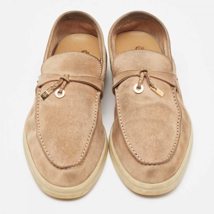 Pre Owned Loro Piana Brown Suede Summer Charms Walk Loafers Size 39.5