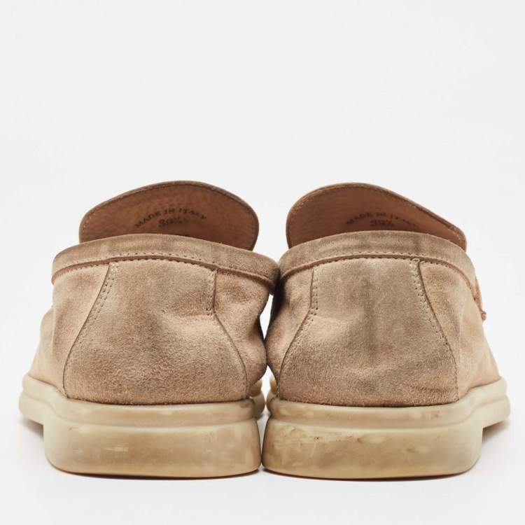 Pre Owned Loro Piana Brown Suede Summer Charms Walk Loafers Size 39.5