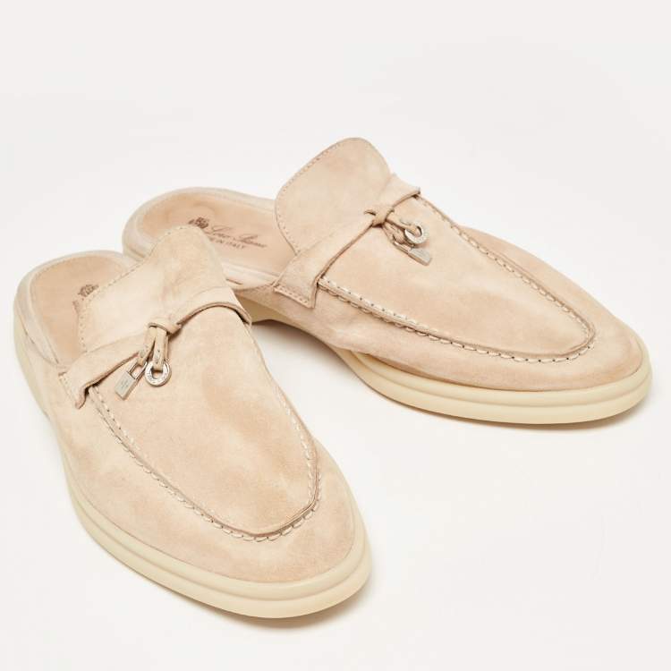 Pre Owned Loro Piana Beige Suede Babouche Charms Walk  Sandals Size 42