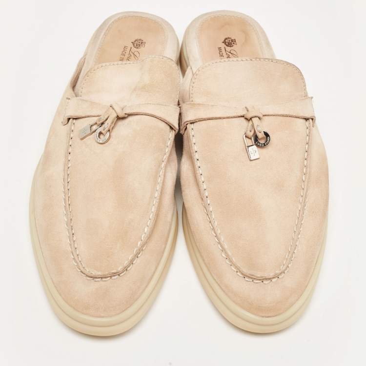 Pre Owned Loro Piana Beige Suede Babouche Charms Walk  Sandals Size 42