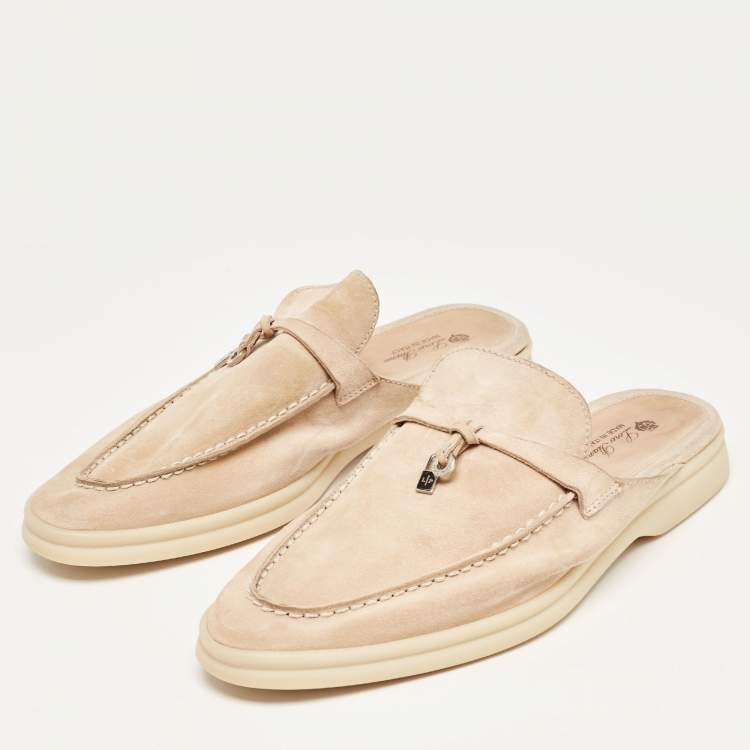 Pre Owned Loro Piana Beige Suede Babouche Charms Walk  Sandals Size 42