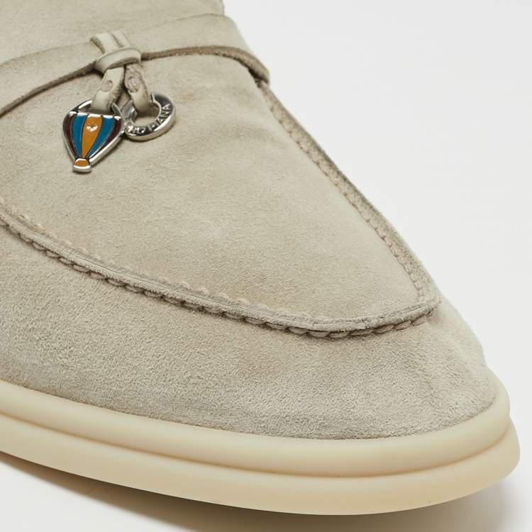 Pre Owned Loro Piana Grey Suede Babouche Charms Walk Mules Size 42