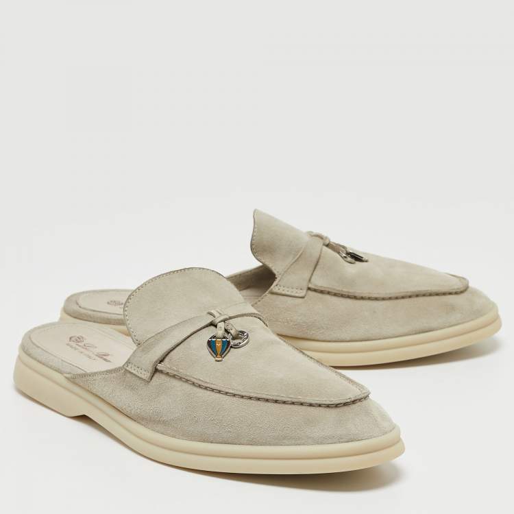 Pre Owned Loro Piana Grey Suede Babouche Charms Walk Mules Size 42