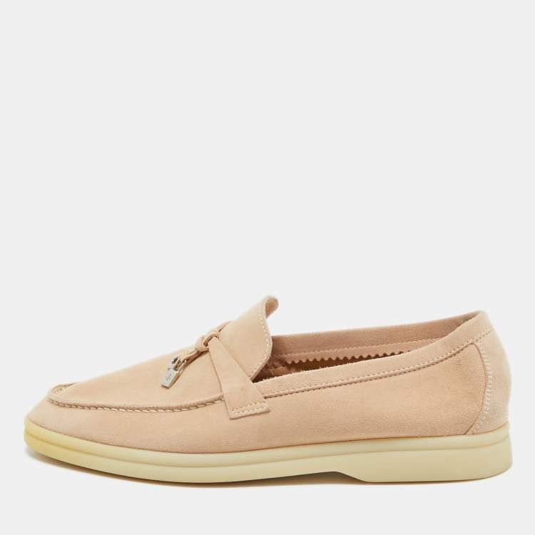 Pre Owned Loro Piana Pink Suede Summer Charms Walk  Loafers Size 36.5