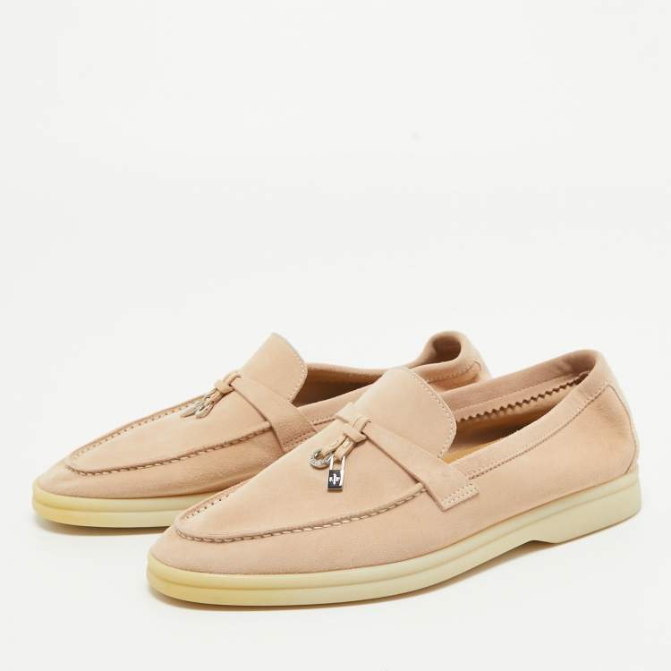 Pre Owned Loro Piana Pink Suede Summer Charms Walk  Loafers Size 36.5
