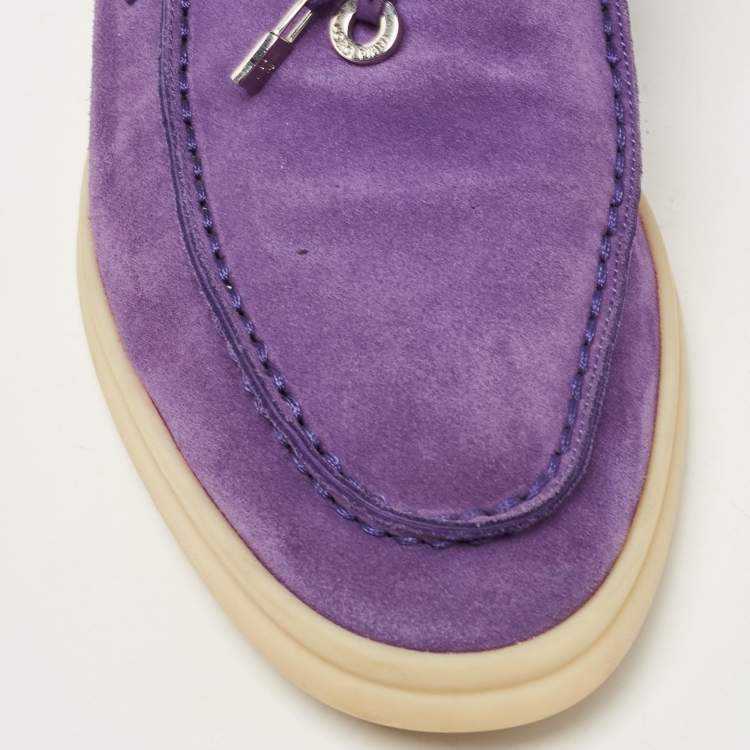 Pre Owned Loro Piana Purple Suede Summer Charms Walk Loafers Size 38
