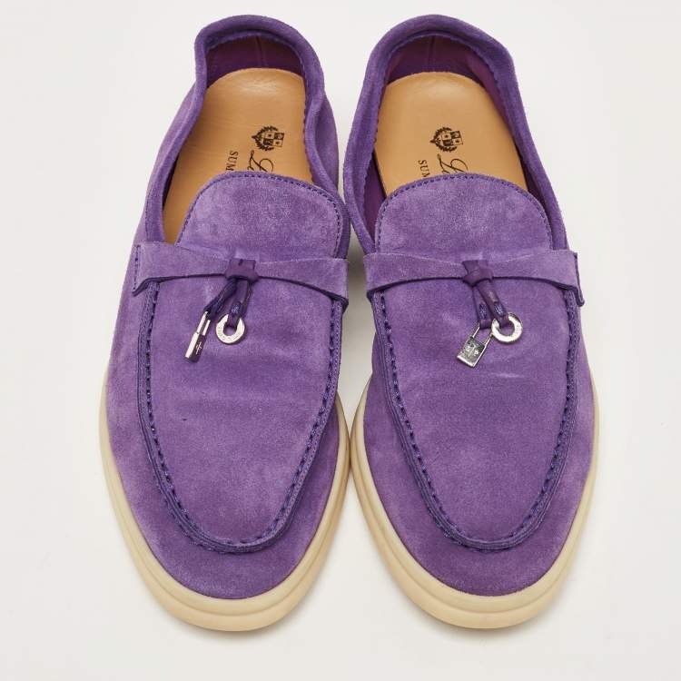 Pre Owned Loro Piana Purple Suede Summer Charms Walk Loafers Size 38