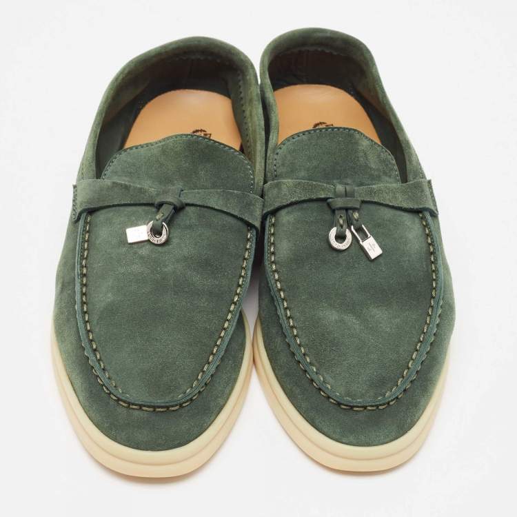 Pre Owned Loro Piana Green Suede Summer Charms Walk Loafers Size 38