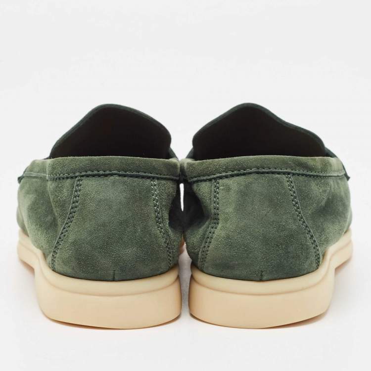 Pre Owned Loro Piana Green Suede Summer Charms Walk Loafers Size 38