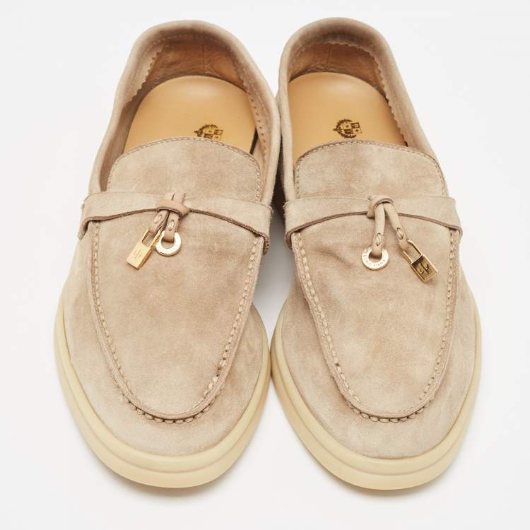 Pre Owned Loro Piana Beige Suede Summer Charms Walk Loafers Size 35.5