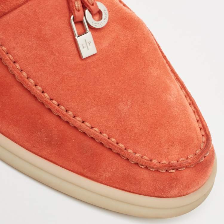 Pre Owned Loro Piana Orange Suede Summer Charms Walk Loafers Size 35