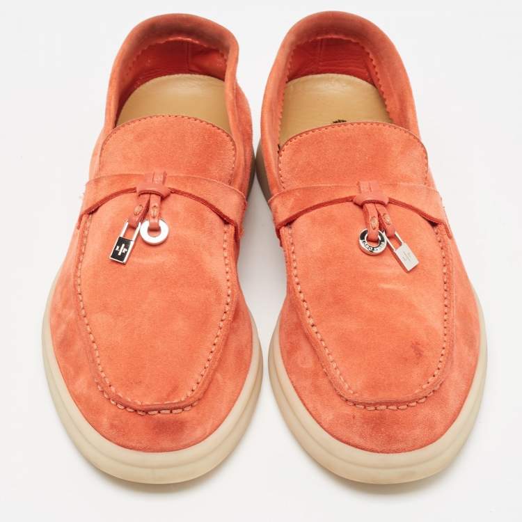 Pre Owned Loro Piana Orange Suede Summer Charms Walk Loafers Size 35