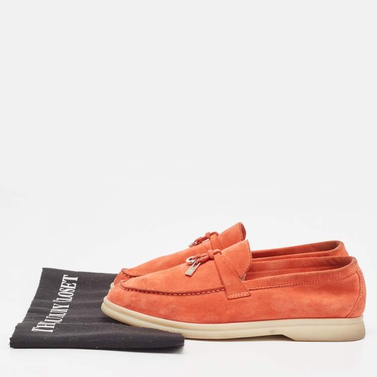 Pre Owned Loro Piana Orange Suede Summer Charms Walk Loafers Size 35