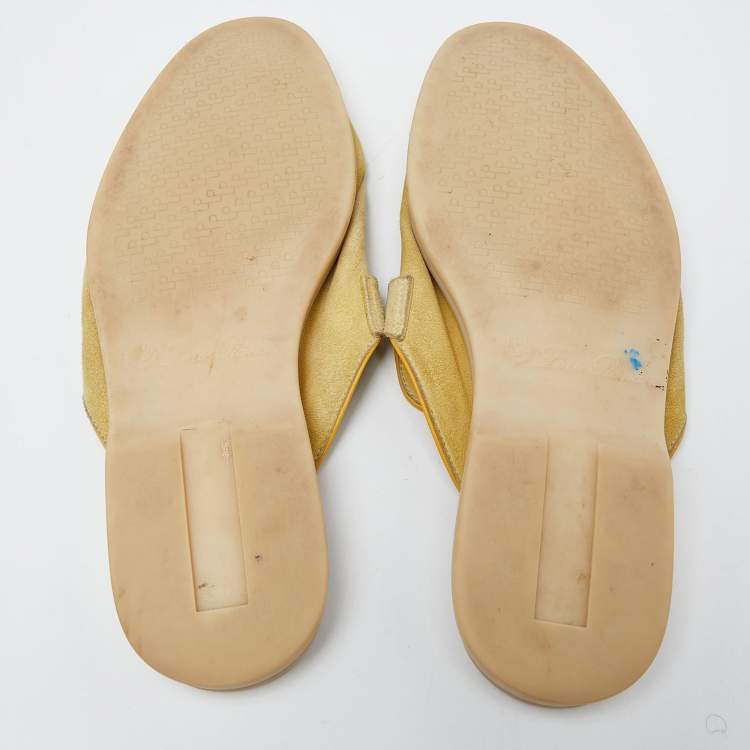 Pre Owned Loro Piana Yellow Suede Babouche Charms Walk Flat Mules Size 40