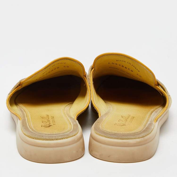 Pre Owned Loro Piana Yellow Suede Babouche Charms Walk Flat Mules Size 40
