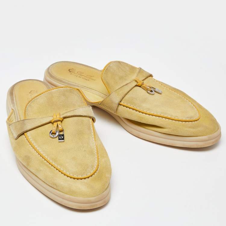 Pre Owned Loro Piana Yellow Suede Babouche Charms Walk Flat Mules Size 40