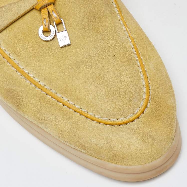 Pre Owned Loro Piana Yellow Suede Babouche Charms Walk Flat Mules Size 40