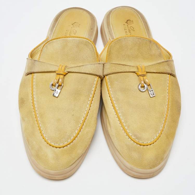 Pre Owned Loro Piana Yellow Suede Babouche Charms Walk Flat Mules Size 40