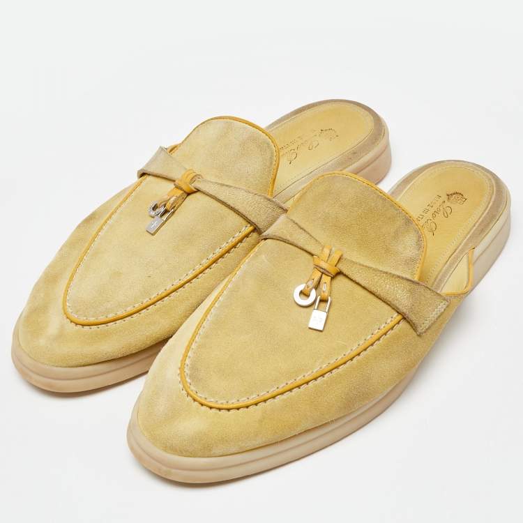 Pre Owned Loro Piana Yellow Suede Babouche Charms Walk Flat Mules Size 40