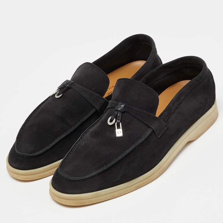 Pre Owned Loro Piana Black Suede Summer Charms Walk Loafers Size 39