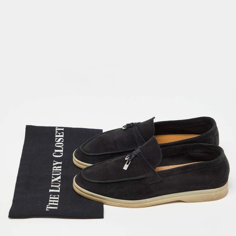 Pre Owned Loro Piana Black Suede Summer Charms Walk Loafers Size 39