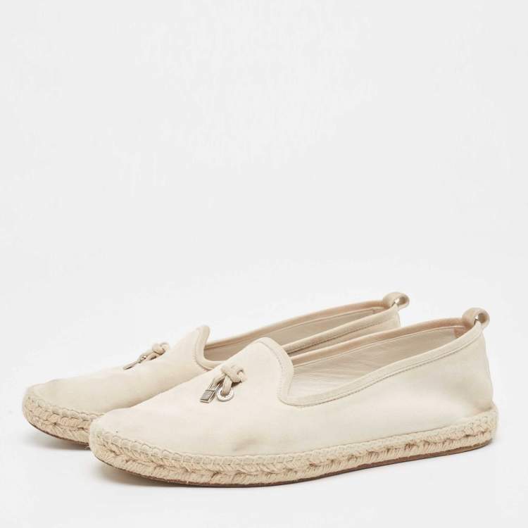 Pre Owned Loro Piana Light Grey Suede My Charms Espadrille Flats Size 41