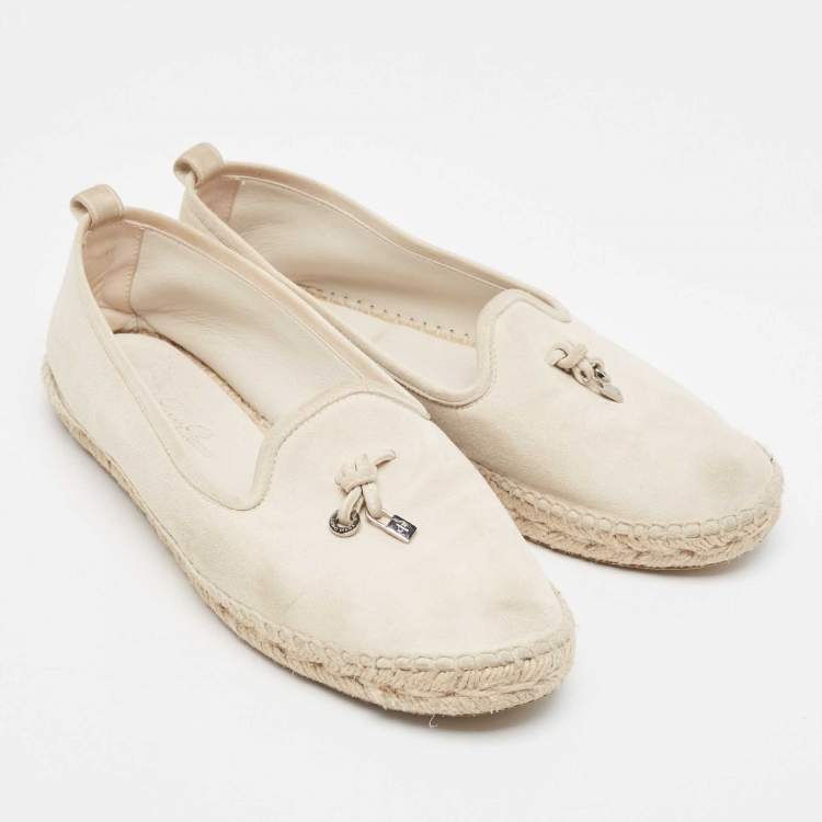 Pre Owned Loro Piana Light Grey Suede My Charms Espadrille Flats Size 41