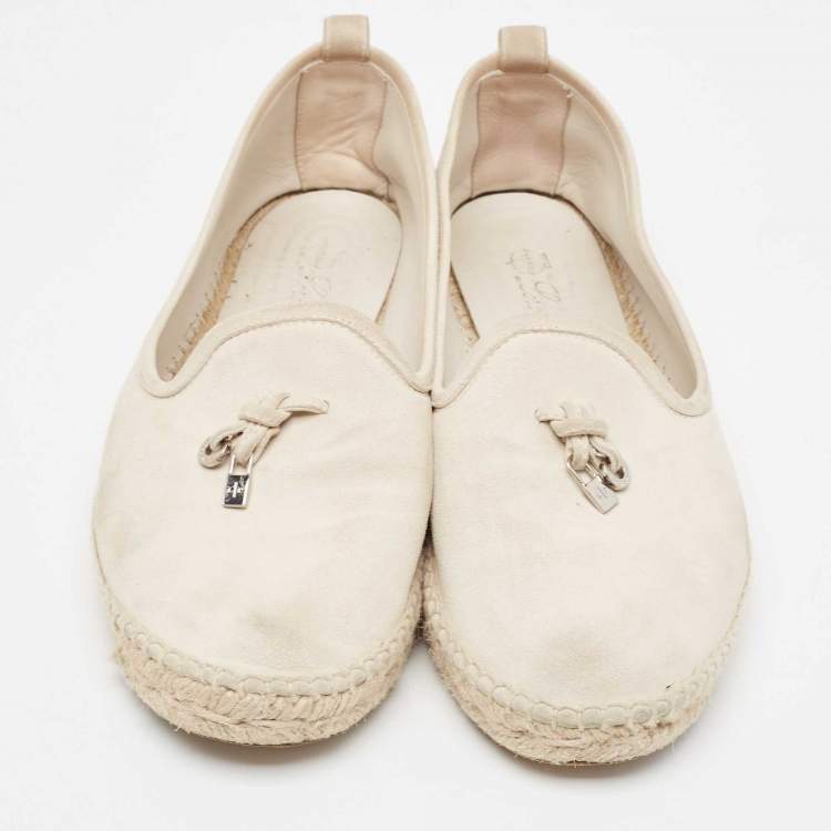 Pre Owned Loro Piana Light Grey Suede My Charms Espadrille Flats Size 41